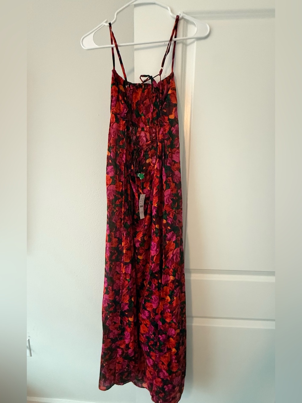 J.Crew Red Pink Floral Silk Chiffon Cami Maxi Dress Tie Back NWT❤️ - Picture 9 of 12